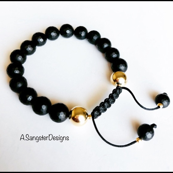 Men’s Black Onyx + 14K Gold Filled Bracelet (NWOT) - Picture 1 of 2